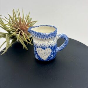 Adorable Mini Blue & White Studio Pottery Glazed Heart Creamer
